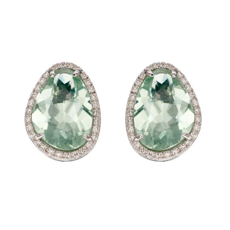 Green Fluorite and Diamond Stud Earrings