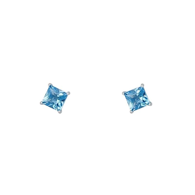 Blue Topaz Square Sterling Silver Stud Earrings