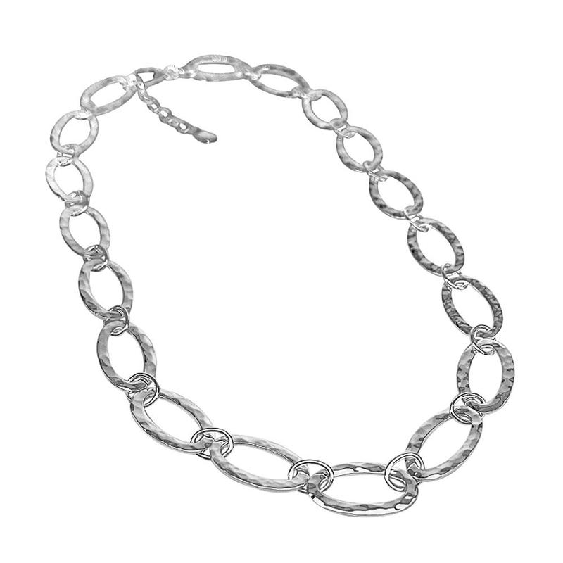Open Oval Hammered Sterling Silver Necklace