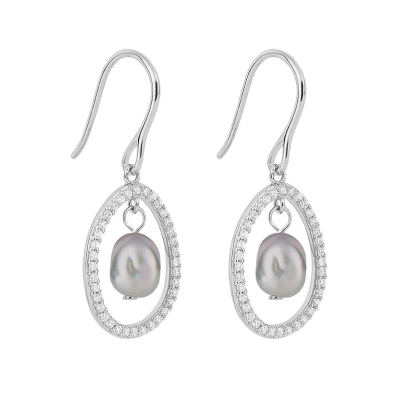 Floating Freshwater Pearl Drop Earrings With CZ