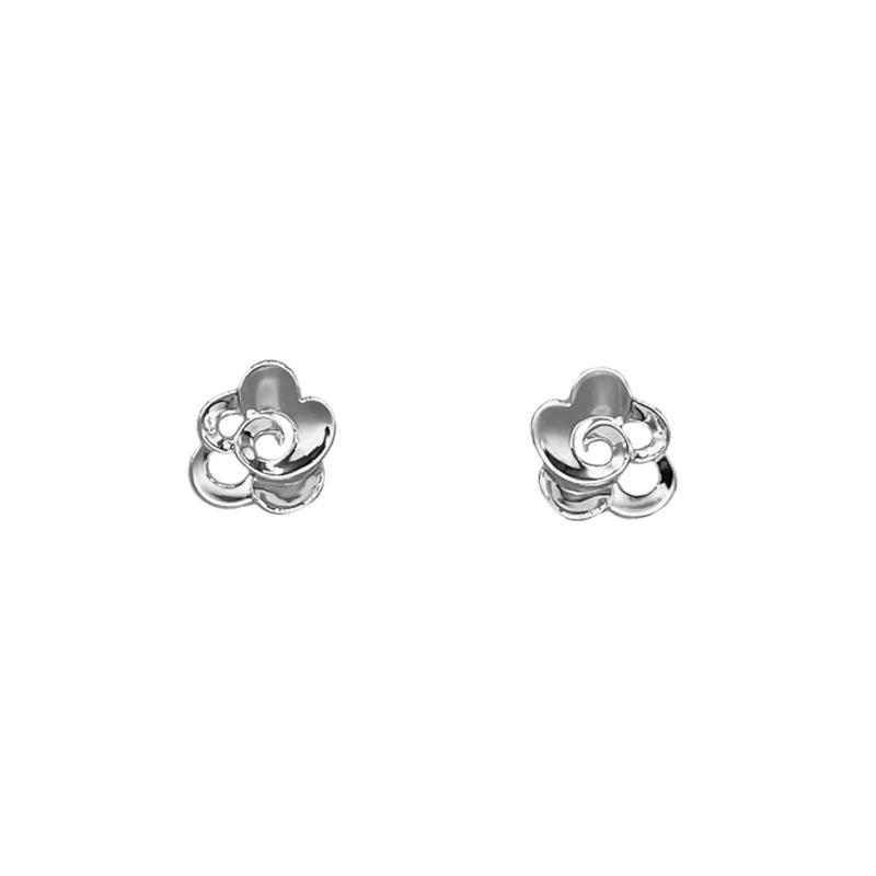 Flower Swirl Silver Stud Earrings