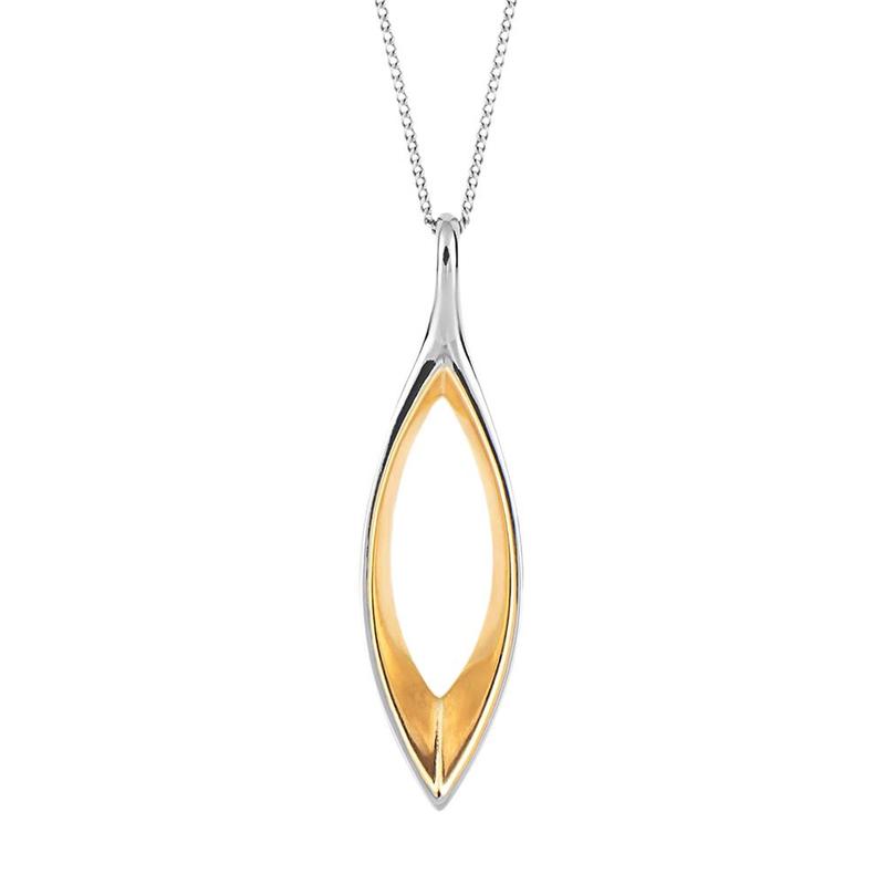 Fluid Navette Pendant With Yellow Gold Plating