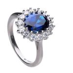 Oval Blue Silver Ring with Cubic Zirconia