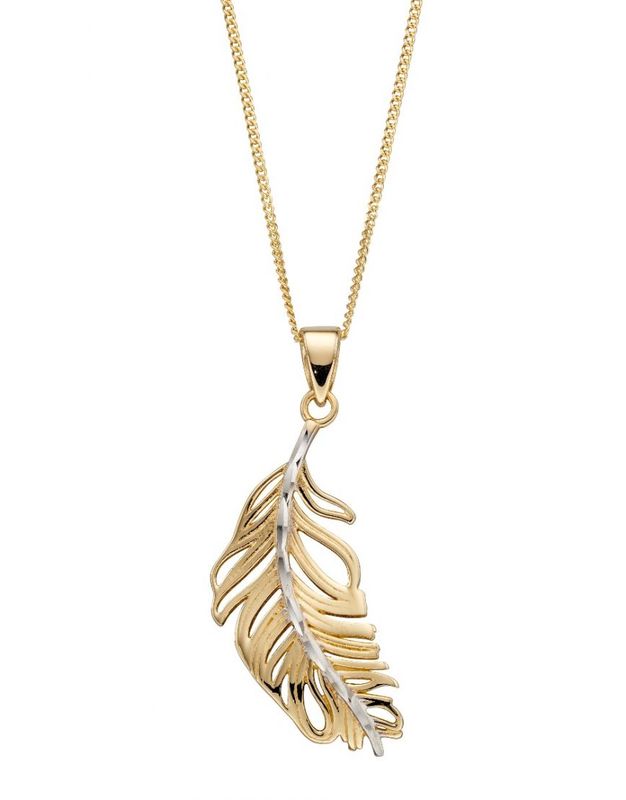 Delicate Feather 9ct Yellow & White Gold Pendant