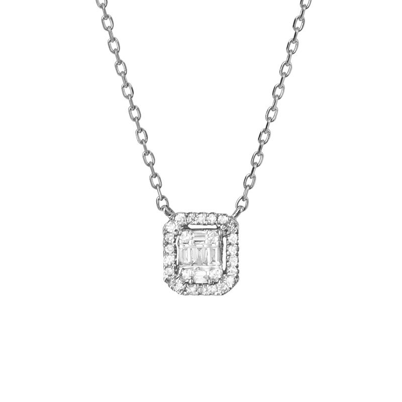Pave Square Diamond Necklace 9ct White Gold