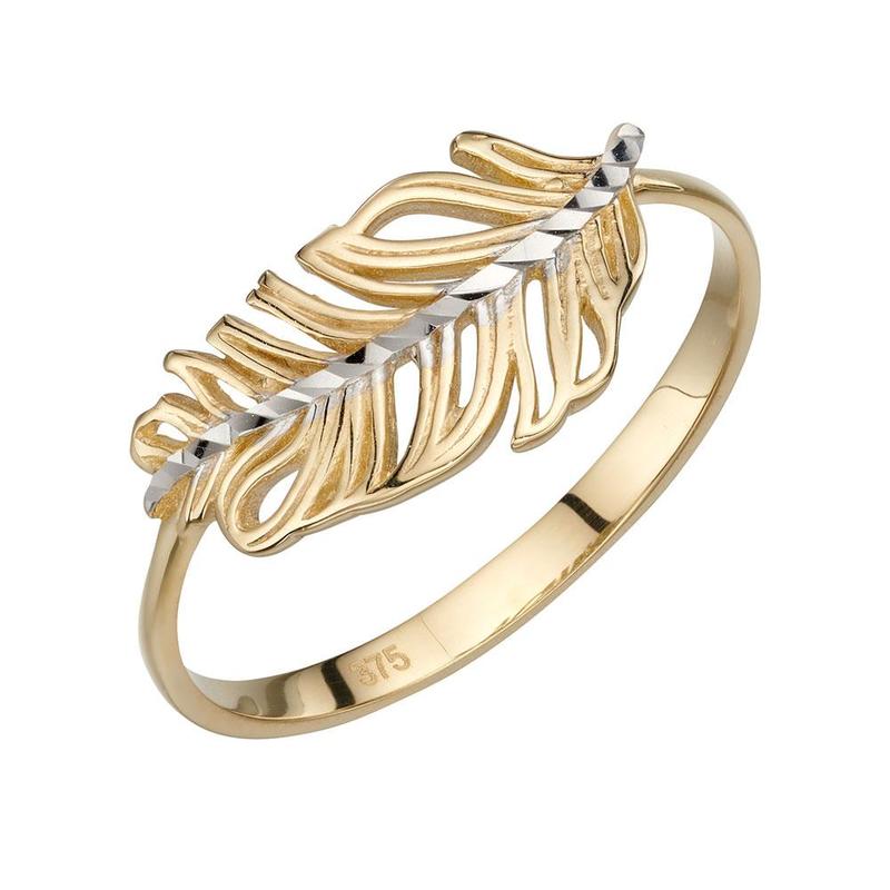 Feather Design 9ct Yellow & White Gold Ring